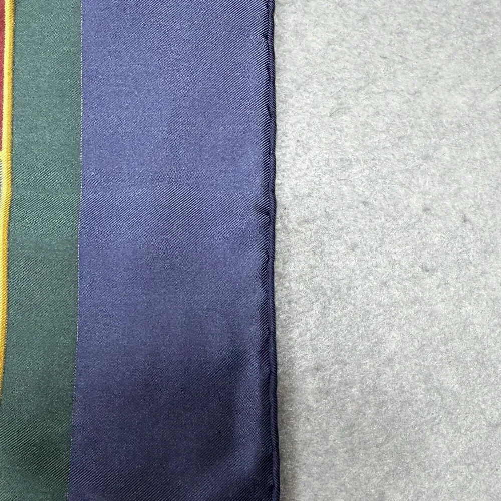 Vintage 80s 90s Burberrys Silk Twill Square Scarf Blue Red Equestrian Logo Italy